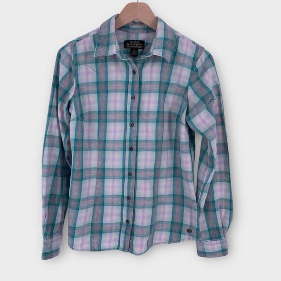 Noble Outfitters Flannel Shirt Green Plaid Long Sleeve Metal Button Up M - Picture 1 of 11